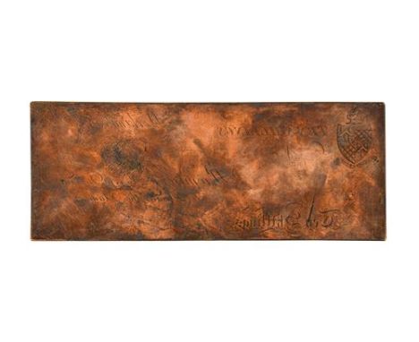 Workington Hall Printing Plate for a Promissory Note of Ten Shillings. An attractive copper print plate for the Curwen Family