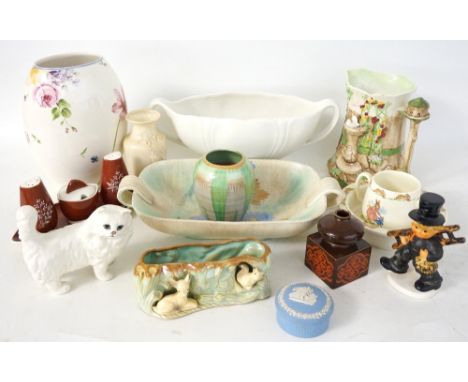 COLLECTION OF DECORATIVE CERAMICS
including a Beswick Persian cat, Noritake vase and trinket box, two Belleek vases (3rd blac