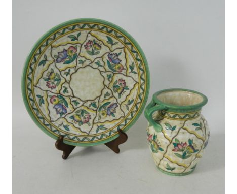 CHARLOTTE RHEAD FOR CROWN DUCAL POTTERY WALL CHARGER
with floral tube lined decoration, signed, printed and impressed marks t