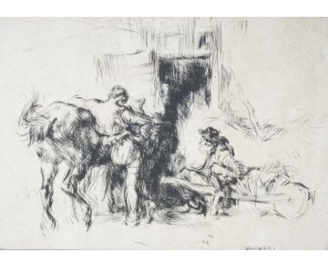 EDMUND BLAMPIED (1886-1966)
'Resting', etching, signed, 13.6cm x 18.2cm, bearing 'Frank H.Geehan, Glasgow' label to verso