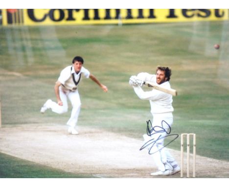 SIGNED PHOTOGRAPHIC PRINT OF IAN BOTHAM
playing in the Ashes series from the mid 1980's, 38cm x 29cm 