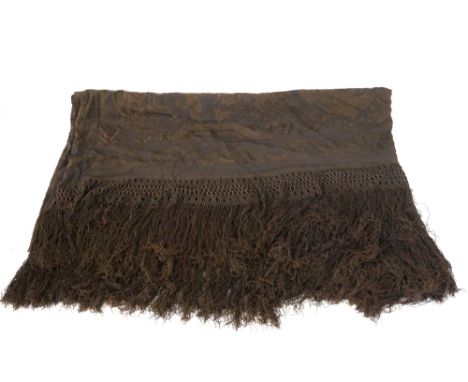 VINTAGE CHINESE EMBROIDERED FRINGED SHAWL
decorated with figures in Palace garden setting, 157cm x 145cm excluding fringe