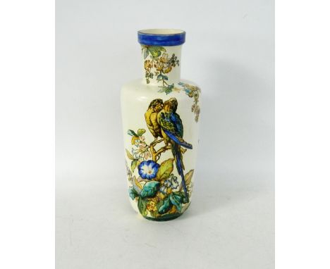 TALL CONTINENTAL CERAMIC VASE
early 20th century, with handpainted parrots and floral decoration, marked 'm&L' to base, 46.5c