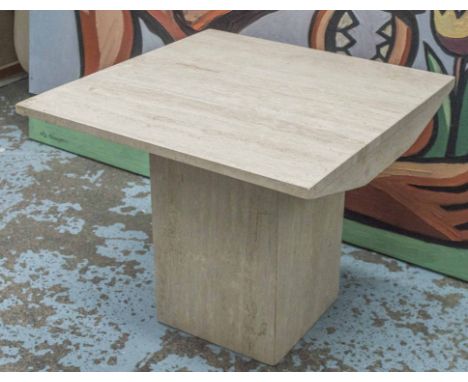 LAMP TABLES, a pair, square travertine marble and square supports, 60cm x 60cm x 49cm H. (2)