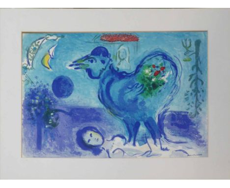 MARC CHAGALL 'Paysage au coq', lithograph on card with signature in the stone, 40cm x 58cm, unmounted. (Subject to ARR - plea