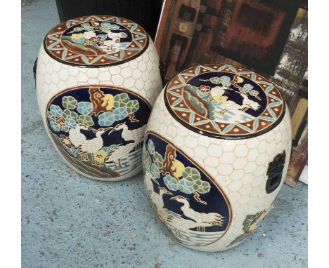 BARREL STOOLS, a pair, Chinese export style early 20th century ceramic, 42cm H. (2)