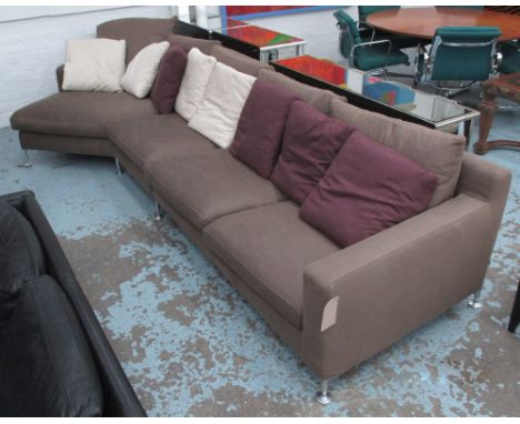 B&B ITALIA 'HARRY' CORNER SOFA, in brown fabric, 102cm D x 83cm H x 380cm L. (with faults, some bolts missing)