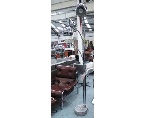 CENTRE LIGHT, three branch adjustable chrome with substantial marble base, 219cm H.