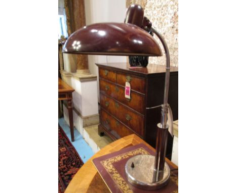 DESK LAMP, circa 1930's, labelled 'Kaiseer-Idell', purple metal circular shade with a chrome and Bakelite base, approximately