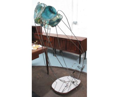 SAM HERMAN FLOOR LAMP, 1970's, glass and chrome, with twelve irregular glass panels forming the shade, signed to one panel, 1