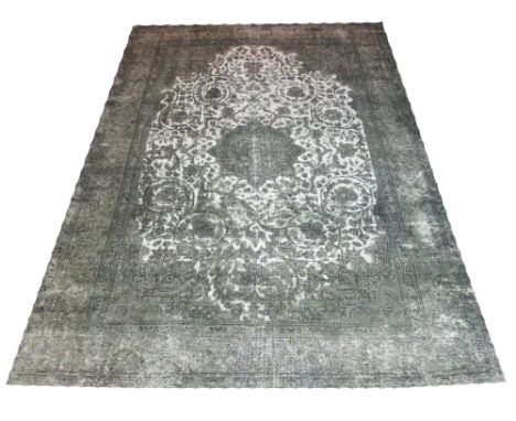 VINTAGE KERMAN CARPET, 356cm x 250cm, silver en gris allover design of palmettes and vines.