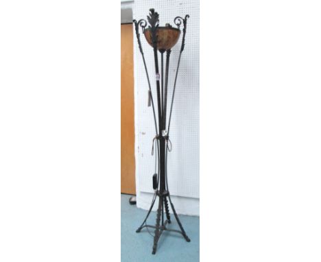 UPLIGHTER, the metal quadraform base with decorative acanthus detail supporting a bowl light, 184cm H x 37cm x 37cm.