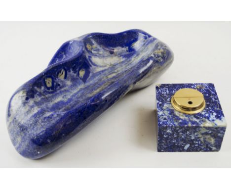 LAPIS LAZULI ASHTRAY AND LIGHTER, 37cm L and 5.5cm H respectively. (2)
