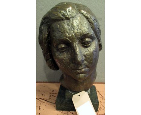 20TH CENTURY SCHOOL, 'Portrait of a woman' bronze 41cm H on granite base.