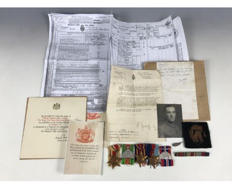 A Second World War campaign medal group, that of 3709034 Enoch Johns, King's Own Royal (Lancaster) Regiment, including a bull