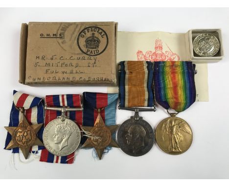 A First and Second World War family campaign medal group, comprising British War and Victory medals to 37432 Pte J T Curry, D