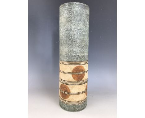 A Troika Pottery small textured cylinder vase decorated by Louise Jinks (1976-1981), 37 cm 