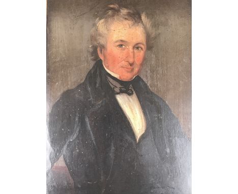 (19th Century) An early 19th Century three-quarter length portrait of a gentleman gazing out of the picture plane with a half