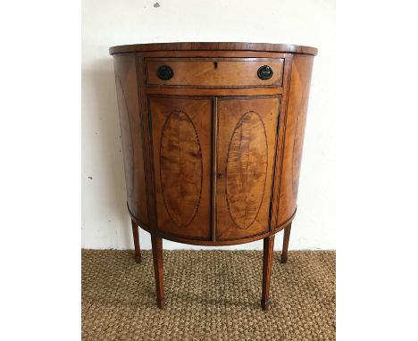 A late 19th Century Sheraton revival rosewood cross-banded and string-inlaid satinwood demi-lune side cabinet / commode, 66 x