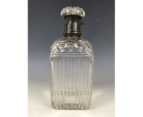 An Edwardian silver mounted cut glass tantalis decanter, Hukin and Heath, Birmingham, 1909