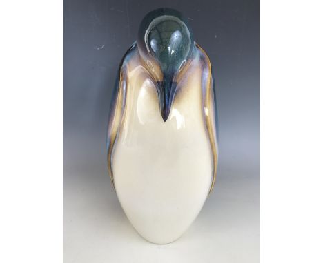 A large Goebel King penguin figurine, decorated in high-fired metallic glazes, shape 38-961-31, late 20th Century, 28 cm