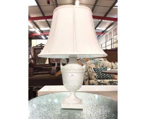 Italian white glazed campana urn table lamp with shade