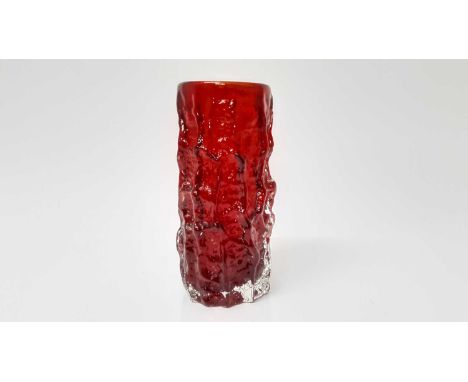 Whitefriars ruby red bark vase designed by Geoffrey Baxter, 16cm highCondition report: Excellent condition with no chips or c