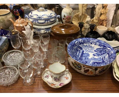 Quantity of ceramics and glassware including Dresden chocolate cup and saucer