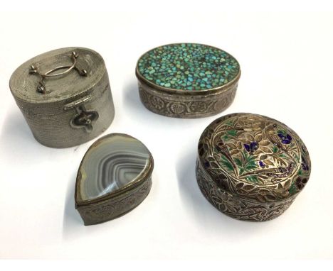 Wang Hing Chinese silver miniature basket with tea set inside, together with three other trinket boxes (4)