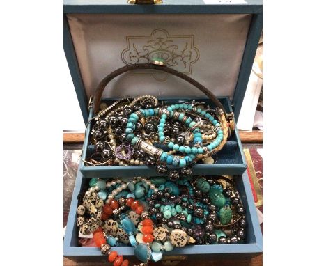 Box of vintage costume jewellery to include turquoise necklace