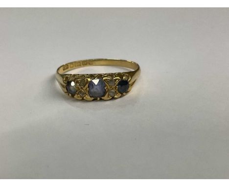 Edwardian 18ct gold diamond and sapphire ring, Birmingham 1908Condition report: Ring size S½Fair condition commensurate with 