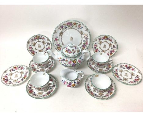 Copeland Spode Lauriston pattern tea set, made to commemorate the coronation of Queen Elizabeth II in 1953, to include a teap