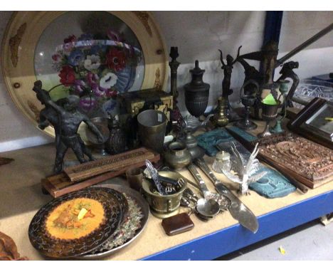 Sundry antique and later items, including a Tunbridge ware cribbage board, watches, Eastern metal wares, Grand Tour style spe