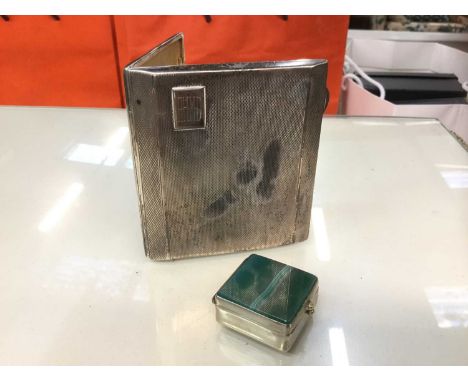 George V silver cigarette case with engine turned decoration (Birmingham 1934), together with a white metal and agate pill bo