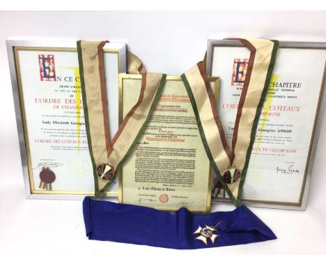 Three French Wine Society decorations awarded to Lady Elizabeth Anson ( later Lady Elizabeth Shakerley C.V.O.)- comprising bl