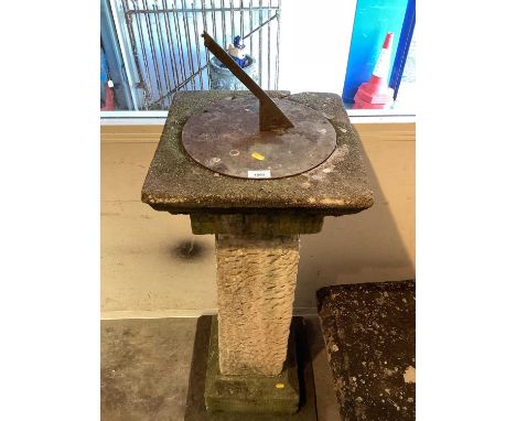 Carved stone garden sundial, 125cm high 