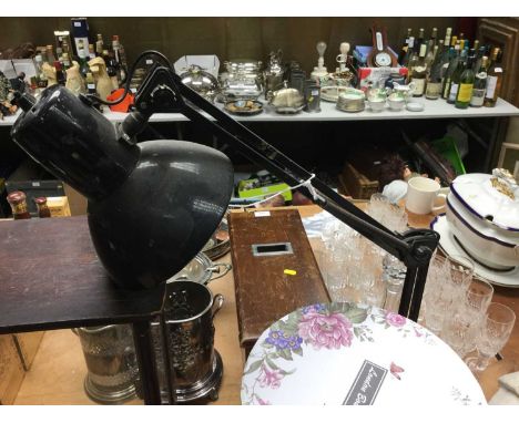 Anglepoise type lamp, together with barometer, cutlery and sundries
