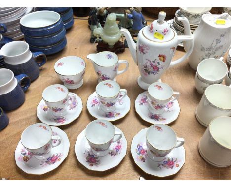 Spode six place coffee set with pink floral decoration
