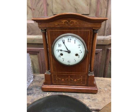 Edwardian inlaid mahogany cased mantel clock