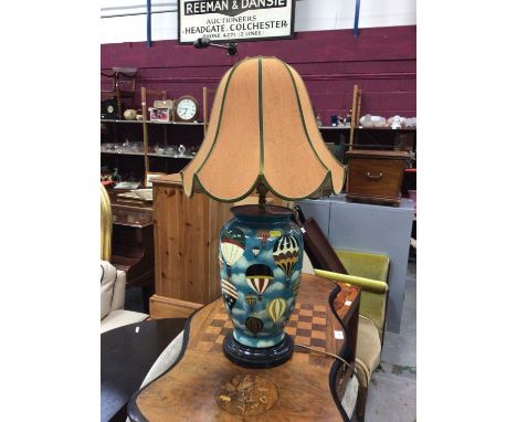 Ceramic table lamp and shade, painted with hot air balloons