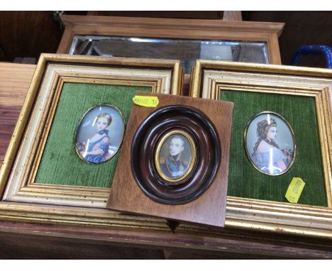 French portrait miniature of a Napoleonic officer and two other portrait miniatures