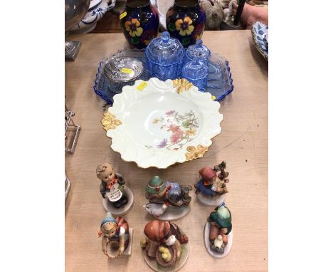 Six Goebel figures, Royal Worcester comport, pair of 1930s vases and dressing table items