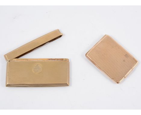 Two 9 carat yellow gold card cases, engine turned design, 8cm x 4.5cm, monogrammed initial plate, hallmarked Birmingham 1929,
