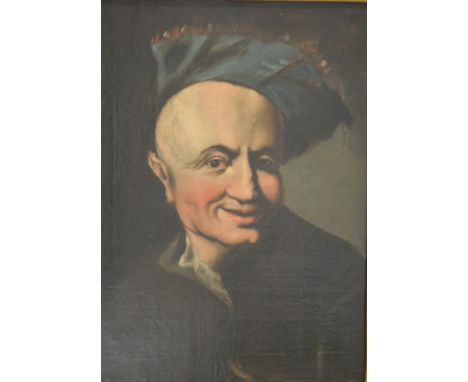 English School, perhaps 18th Century, portrait of a man, wearing a fancy hat, oil on relined canvas, 47cm x 36cm.