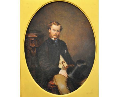 A. Ebert, portrait of a gentleman, three-quarter length, watercolour, seemingly over a print foundation, oval 37cm x 28cm.