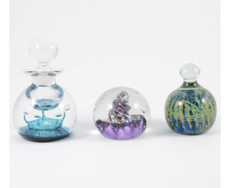 Caithness inkwell Quintessence, 14cm; and five coloured glass paperweights. (6)