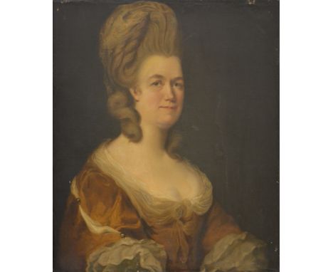 English School, 19th Century head and shoulders portrait of a lady, oil on relined canvas, 76cm x 64cm, unframed.