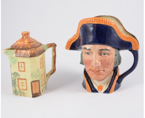 Two Royal Doulton character jugs, "Old Charley" and "Lord Nelson" D 6336, Price Bros and Keele St Pottery cottage wares, a Sp