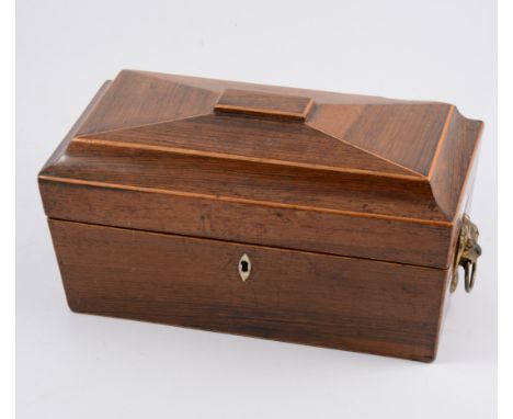 Victorian rosewood sarcophagus shaped tea caddy, fitted interior with associated glass bowl, 34cm.