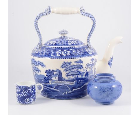 Large Spode blue and white Tower pattern kettle, 31cm; and a collection of other blue and white Printware.